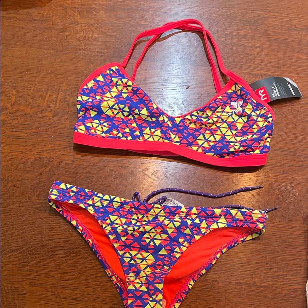 TYR Kids Swim Bikini - Red and Yellow Geometric